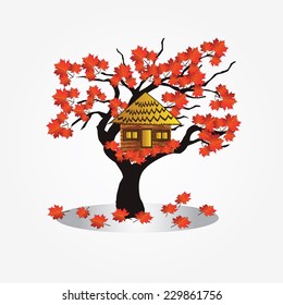 illustration of   tree house on gray background,tree house vector