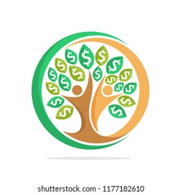Illustration tree icon with the concept of human togetherness, which reaches for money