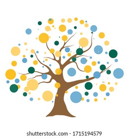 Illustration tree icon with the concept of human togetherness reaching for a colorful dot.  Vector illustration EPS10.