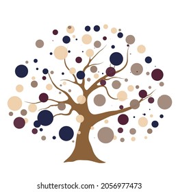 Illustration tree icon with the concept of human togetherness reaching for a colorful dot.  Vector illustration EPS10.