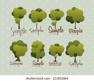 Illustration of tree icons with leaves, vector illustration