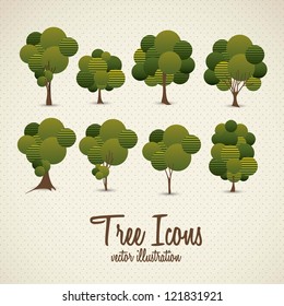 Illustration of tree icons with leaves, vector illustration