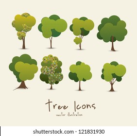 Illustration of tree icons with leaves, vector illustration