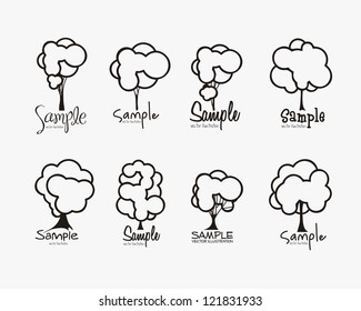Illustration of tree icons with leaves, vector illustration