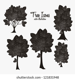 Illustration of tree icons with leaves, vector illustration