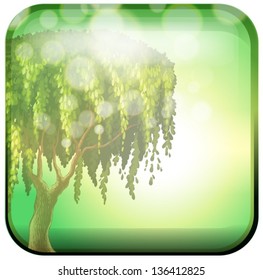 Ilustración de un árbol dentro de un cuadrado verde sobre un fondo blanco