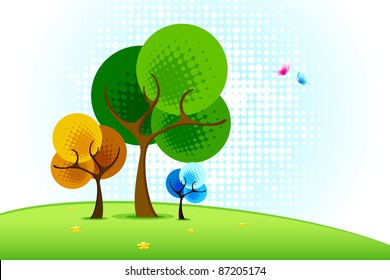 Abbildung eines Baumes in Landschaft im Stil von Halftone