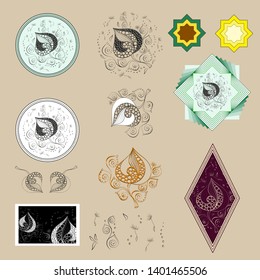 Illustration of a tree leaf with ornate patterns of seeds, drawing for personal use in the emblem or on the cover