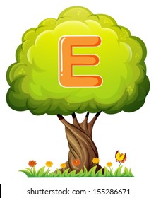 Illustration of a tree with a letter E on a white background