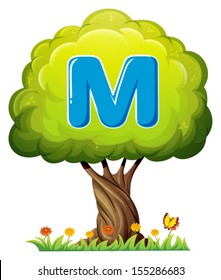 Illustration of a tree with a letter M on a white background