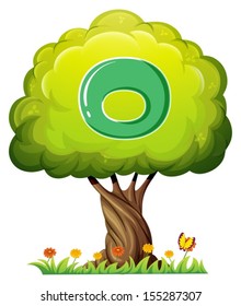 Illustration of a tree with a letter O on a white background