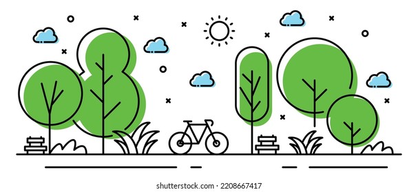 Illustration tree in line style with house