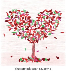 Illustration of a tree of love in the form of heart, with bright foliage