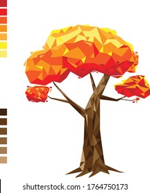 Illustration of tree with low poly art style using red color 