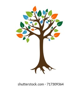 Illustration of a tree with multicolored leaves
