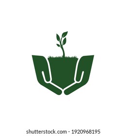 Illustration Tree nature with hand care logo sign silhouette vector logo template