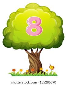 Illustration of a tree with a number eight figure on a white background