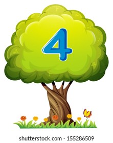 Illustration of a tree with a number four figure on a white background
