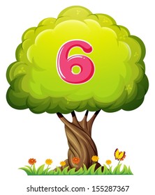 Illustration of a tree with a number six figure on a white background