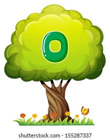 Illustration of a tree with a number zero figure on a white background