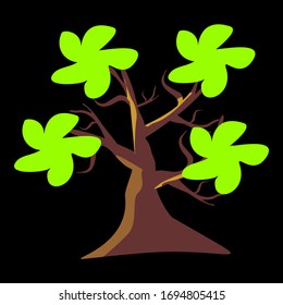 illustration of a tree on a black background. Design of trees and leaves