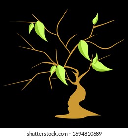 illustration of a tree on a black background. Design of trees and leaves