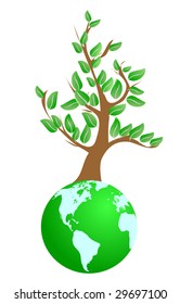 Illustration of tree on green planet