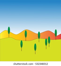 Illustration of tree on hills