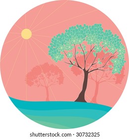 illustration of tree on pink background