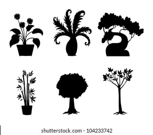 Illustration of tree and plant silhouettes