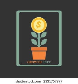 Illustration of a tree in a pot, with a fruit dollar logo as a symbol of economic growth