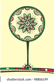 Illustration of tree, produced in ethno style with the unique colour
