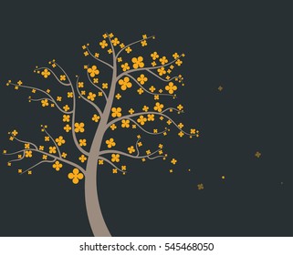 illustration of tree with random flowers for interior wall designs
