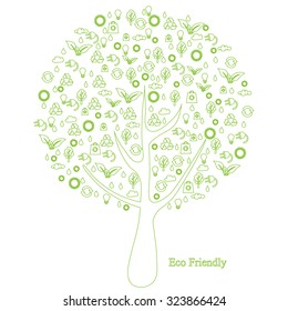 illustration of tree with recycle symbol on abstract background