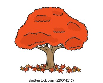 Illustration of a tree with red leaves.