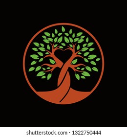 illustration of Tree root logo flat design green natural vector icon