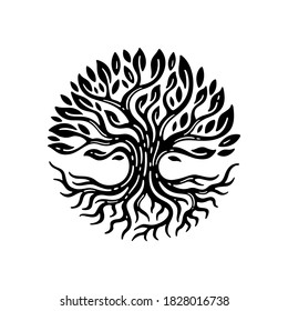 Illustration of tree and roots in circle shape. vector