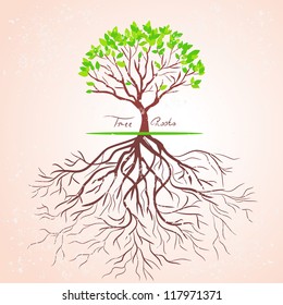 illustration of a tree with roots in a retro style