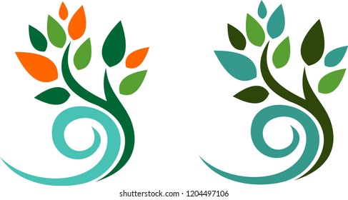 Illustration of the tree and the sea wave
