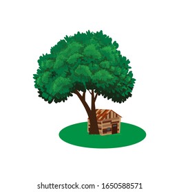 illustration of a tree shape design with a house underneath