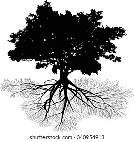 illustration with tree silhouette isolated on white background