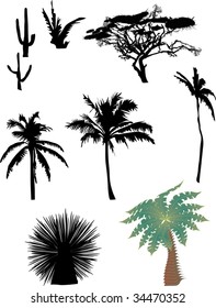 ilustración con siluetas de árbol aisladas en fondo blanco