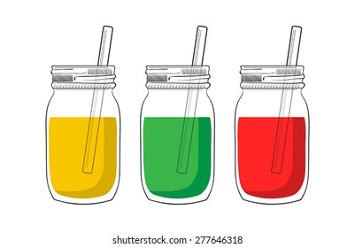 Illustration of tree smoothie jars isolated on white background