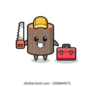 Ilustración del personaje de un trozo de árbol como trabajador de la madera , diseño lindo