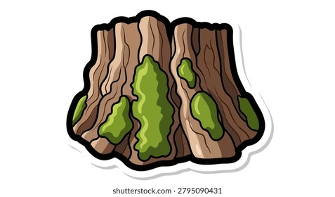 Illustration of tree stump with moss