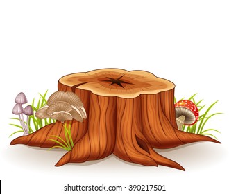 Illustration of tree stump and mushroom
