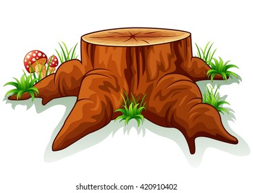 Illustration of tree stump and mushroom