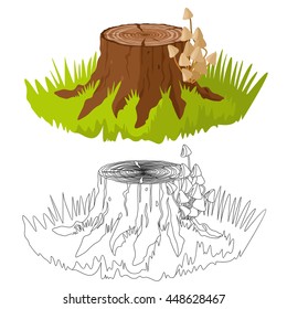 Illustration of tree stump and mushroom