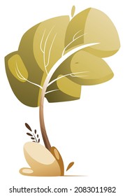 Illustration of a tree swaying in the wind.