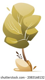 Illustration of a tree swaying in the wind.